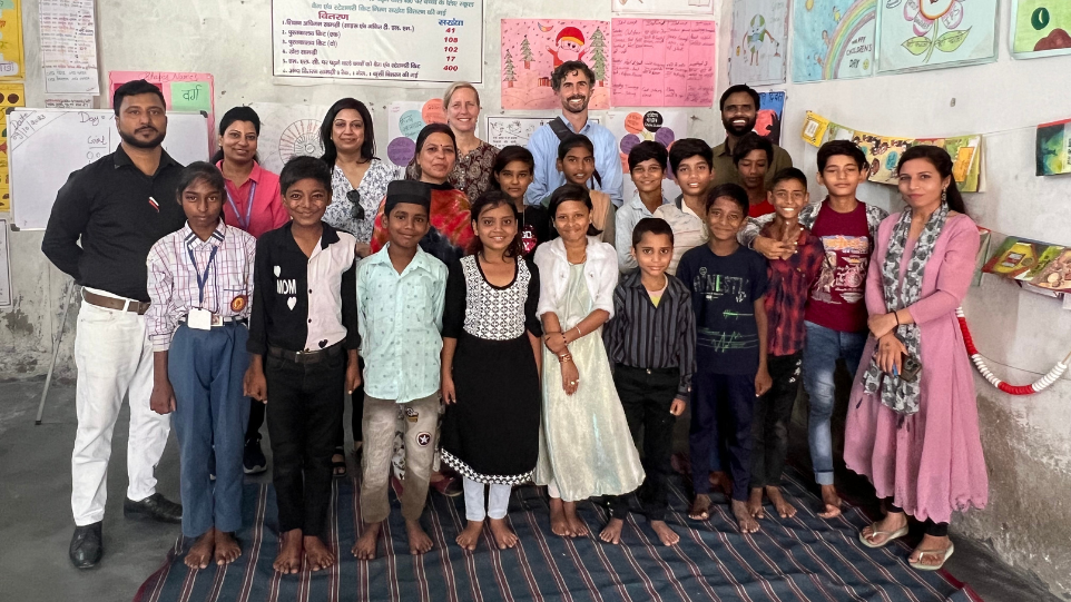 Our visit to a GoodWeave-supported Motivation and Learning Camp (MLC) with community facilitators and GoodWeave teams in a Child Friendly Community in Panipat, India. Photo credit: GoodWeave International